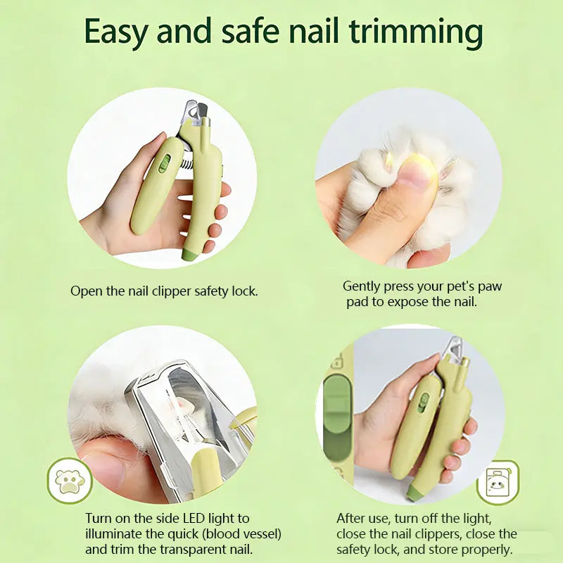 Professional LED and UV Nail Trimmer for Pets with Sharp Blades, Integrated Nail File, Nail Collector, and Ergonomic Non-Slip Handle for Safe Grooming of All Sizes