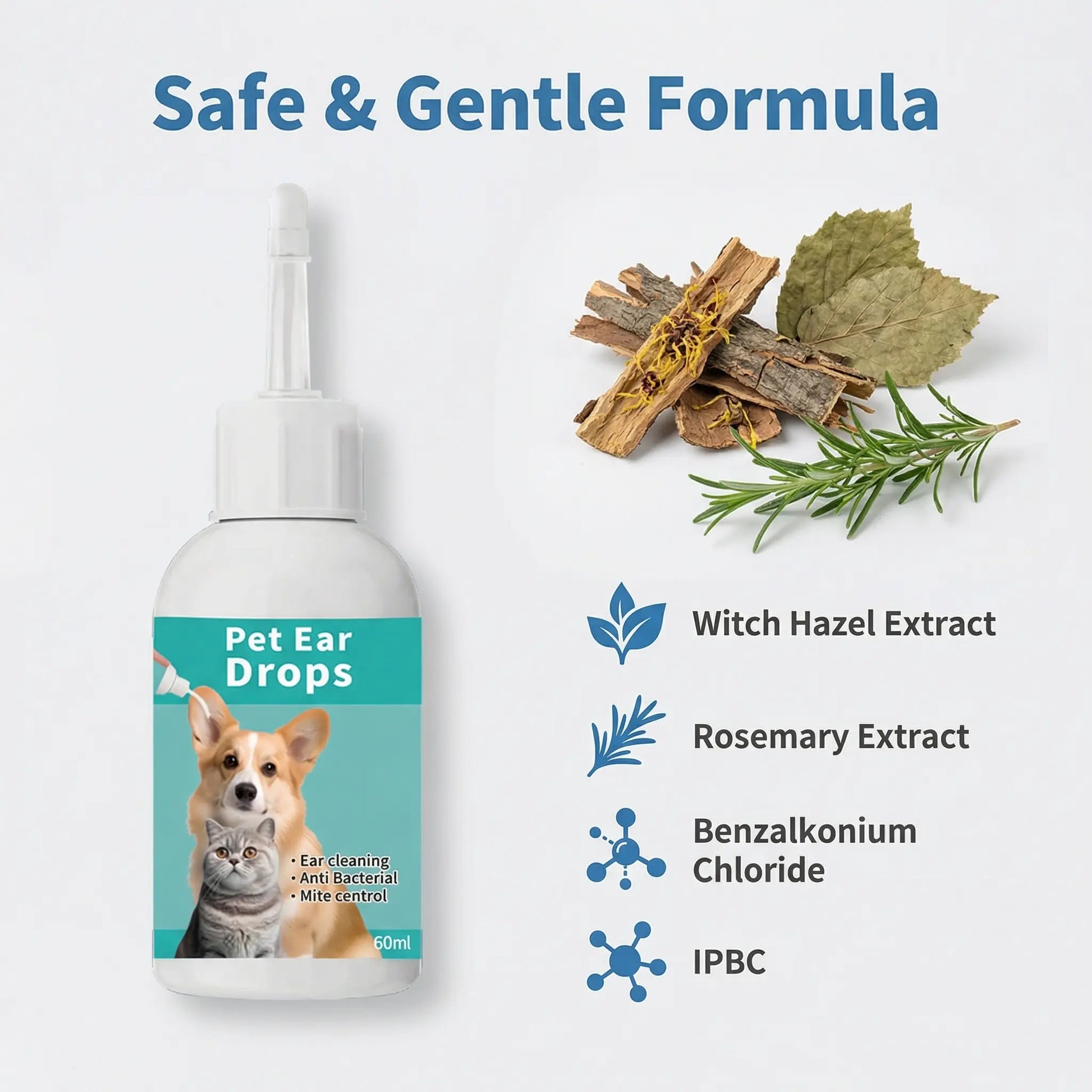 Pet Ear Cleaner Drops for Dogs and Cats - Effective Treatment for Ear Infections and Mites, Optimal Ear Care Solution for Grooming