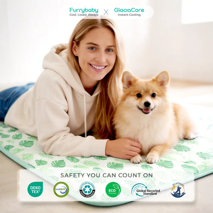 Dog and Cat Cooling Mat - Soft, Breathable Self-Cooling Pad for Pet Beds, 23" x 18" Non-Slip Washable Mat for Indoor and Outdoor Use, Leaf Design