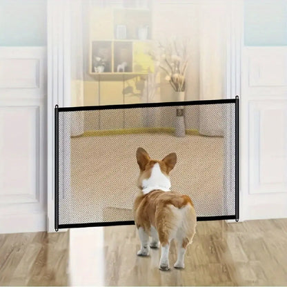 Pet Dog Gate Network Fence - Folding Breathable Mesh Enclosure for Stairs, Child Safety Barrier, Portable Pet Playpen, Punch-Free Isolation Net, and Stair Gate