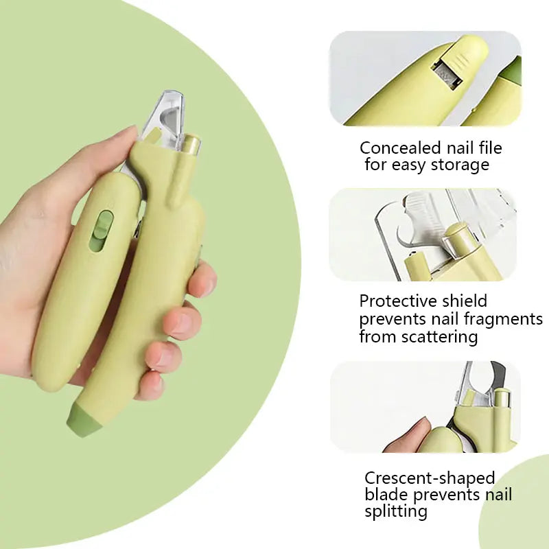Professional LED and UV Nail Trimmer for Pets with Sharp Blades, Integrated Nail File, Nail Collector, and Ergonomic Non-Slip Handle for Safe Grooming of All Sizes