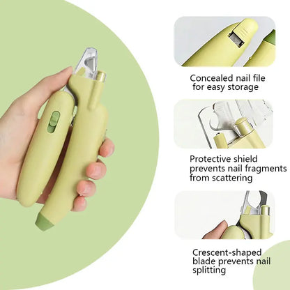 Professional LED and UV Nail Trimmer for Pets with Sharp Blades, Integrated Nail File, Nail Collector, and Ergonomic Non-Slip Handle for Safe Grooming of All Sizes