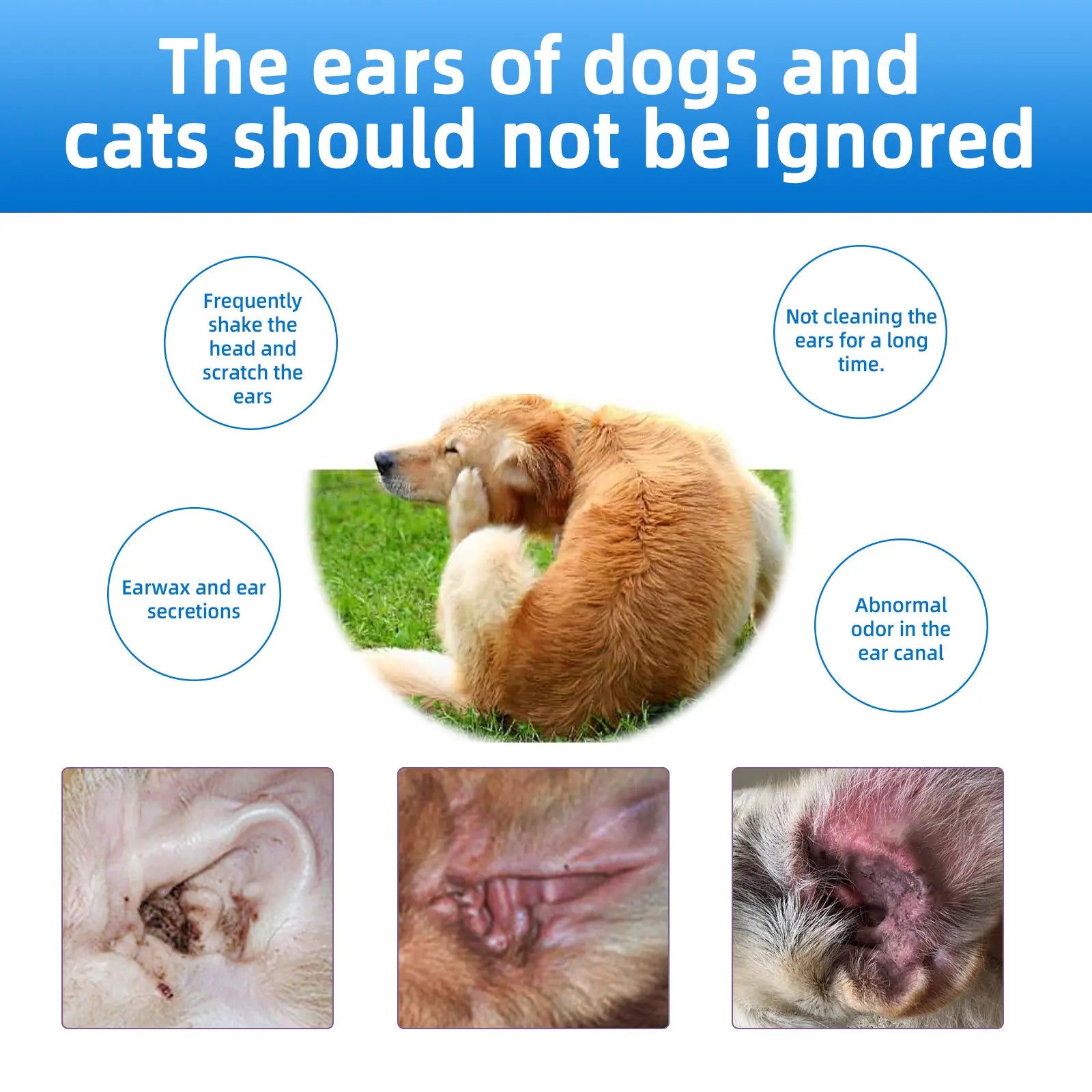 Gentle Pet Ear Cleanser - Odorless Cleaning Solution for Dogs and Cats
