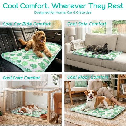Dog and Cat Cooling Mat - Soft, Breathable Self-Cooling Pad for Pet Beds, 23" x 18" Non-Slip Washable Mat for Indoor and Outdoor Use, Leaf Design