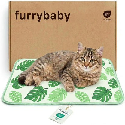 Dog and Cat Cooling Mat - Soft, Breathable Self-Cooling Pad for Pet Beds, 23" x 18" Non-Slip Washable Mat for Indoor and Outdoor Use, Leaf Design