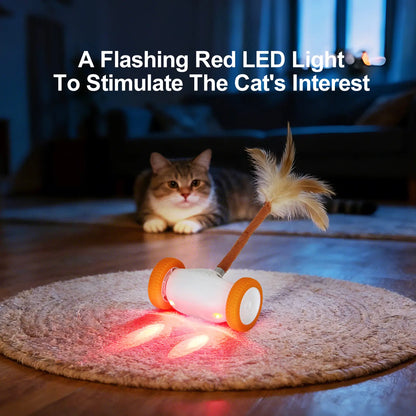 Intelligent Auto-Steering Cat Toy with LED Lighting, Fluttering Feather, 180° Flip Technology, and Touch Activation - Long Battery Life and Safe for All Breeds and Ages
