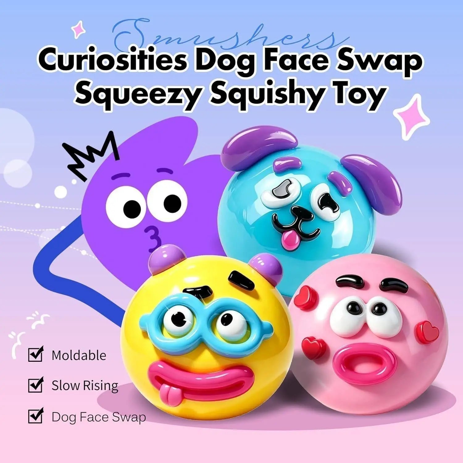 Smushers Interchangeable Squishy Dog Face Fidget Toy - Soft Moldable Sensory Stress Relief for Enhanced Tactile Play