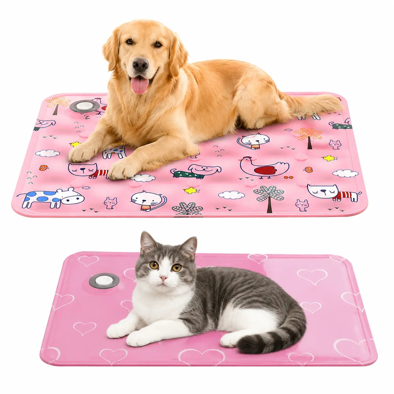 Cotton Cooling Dog Mat - Contemporary Geometric Design with Heart-Snap, Washable Non-Slip Pet Pad for Crate and Floor Use, Ideal for Small to Large Dogs