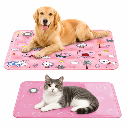 Cotton Cooling Dog Mat - Contemporary Geometric Design with Heart-Snap, Washable Non-Slip Pet Pad for Crate and Floor Use, Ideal for Small to Large Dogs