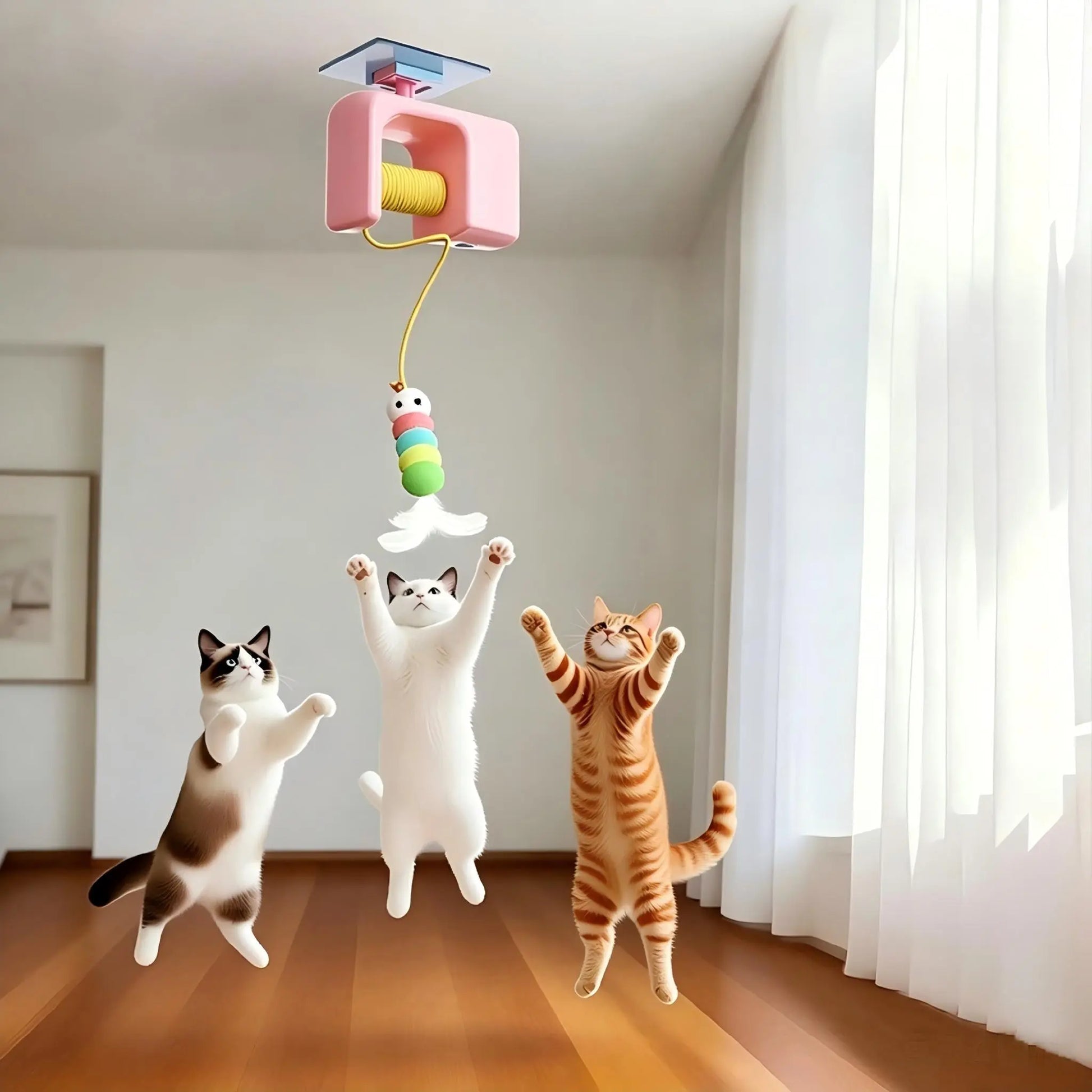 Interactive Retractable Bungee Cat Toy - Automatic USB Rechargeable Hanging Door Teaser for Indoor Play, Exercise, and Pet Training
