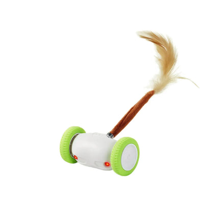 Intelligent Auto-Steering Cat Toy with LED Lighting, Fluttering Feather, 180° Flip Technology, and Touch Activation - Long Battery Life and Safe for All Breeds and Ages