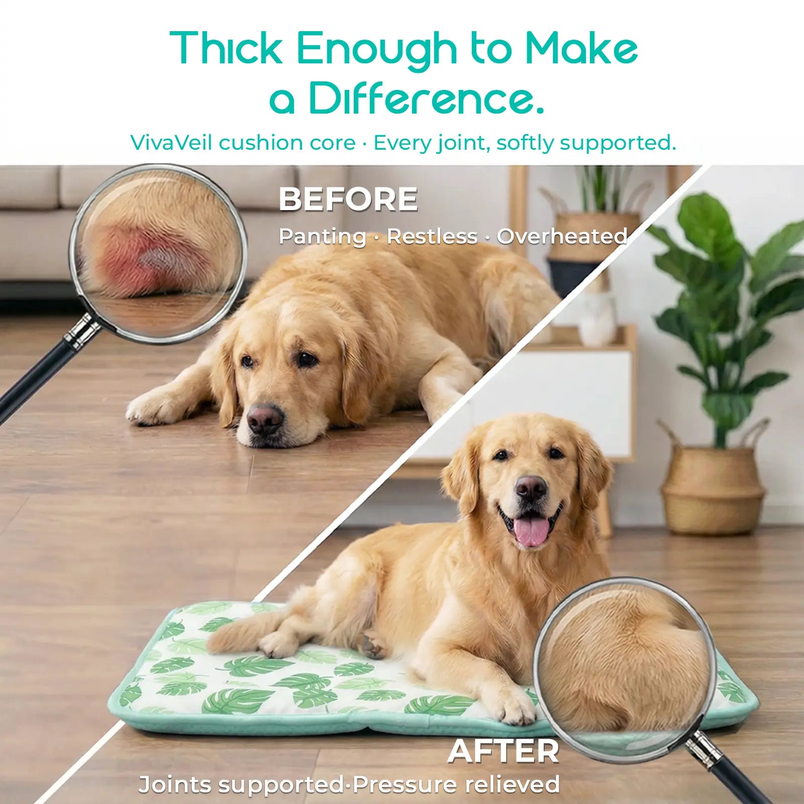 Dog and Cat Cooling Mat - Soft, Breathable Self-Cooling Pad for Pet Beds, 23" x 18" Non-Slip Washable Mat for Indoor and Outdoor Use, Leaf Design