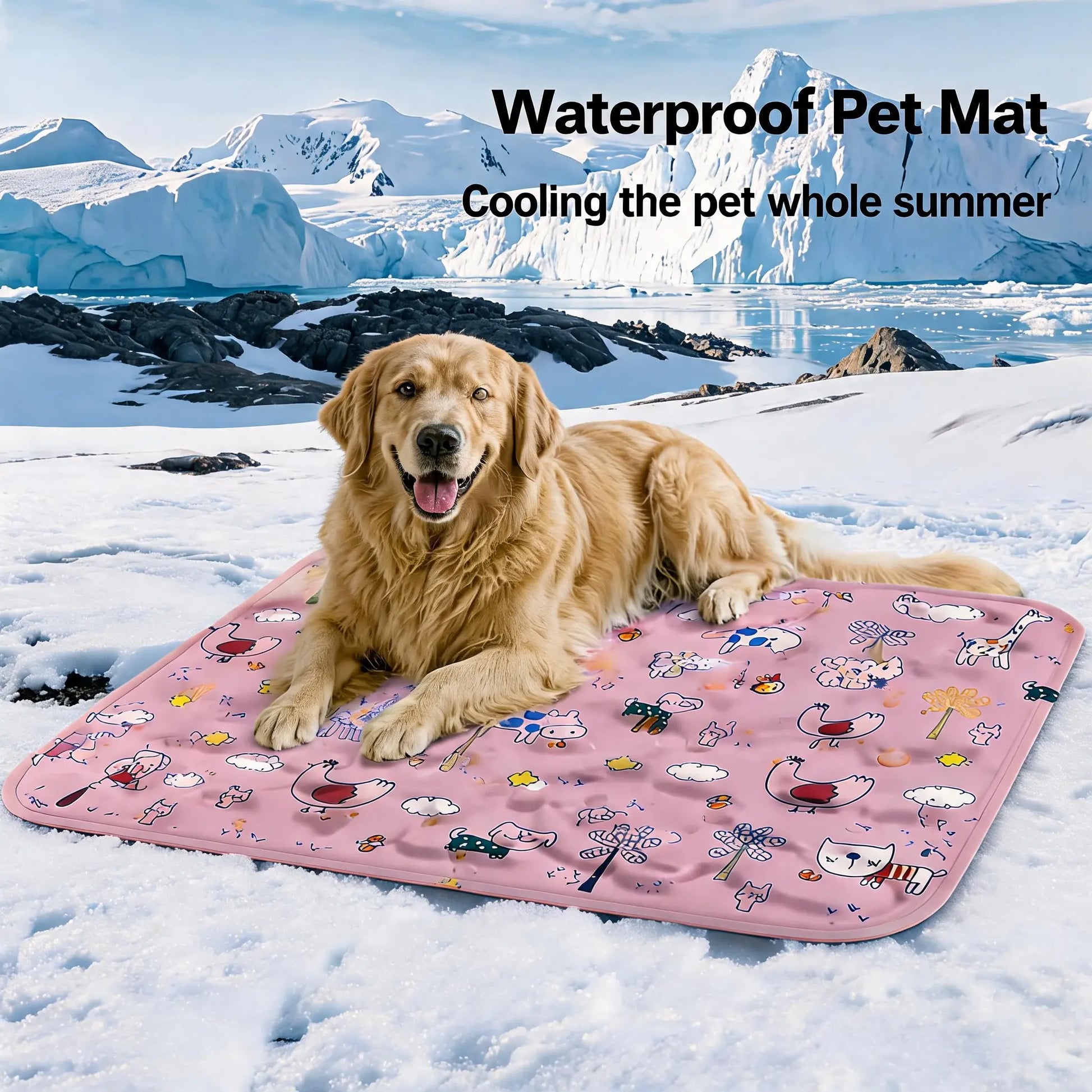 Cotton Cooling Dog Mat - Contemporary Geometric Design with Heart-Snap, Washable Non-Slip Pet Pad for Crate and Floor Use, Ideal for Small to Large Dogs