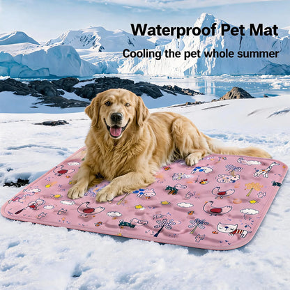 Cotton Cooling Dog Mat - Contemporary Geometric Design with Heart-Snap, Washable Non-Slip Pet Pad for Crate and Floor Use, Ideal for Small to Large Dogs