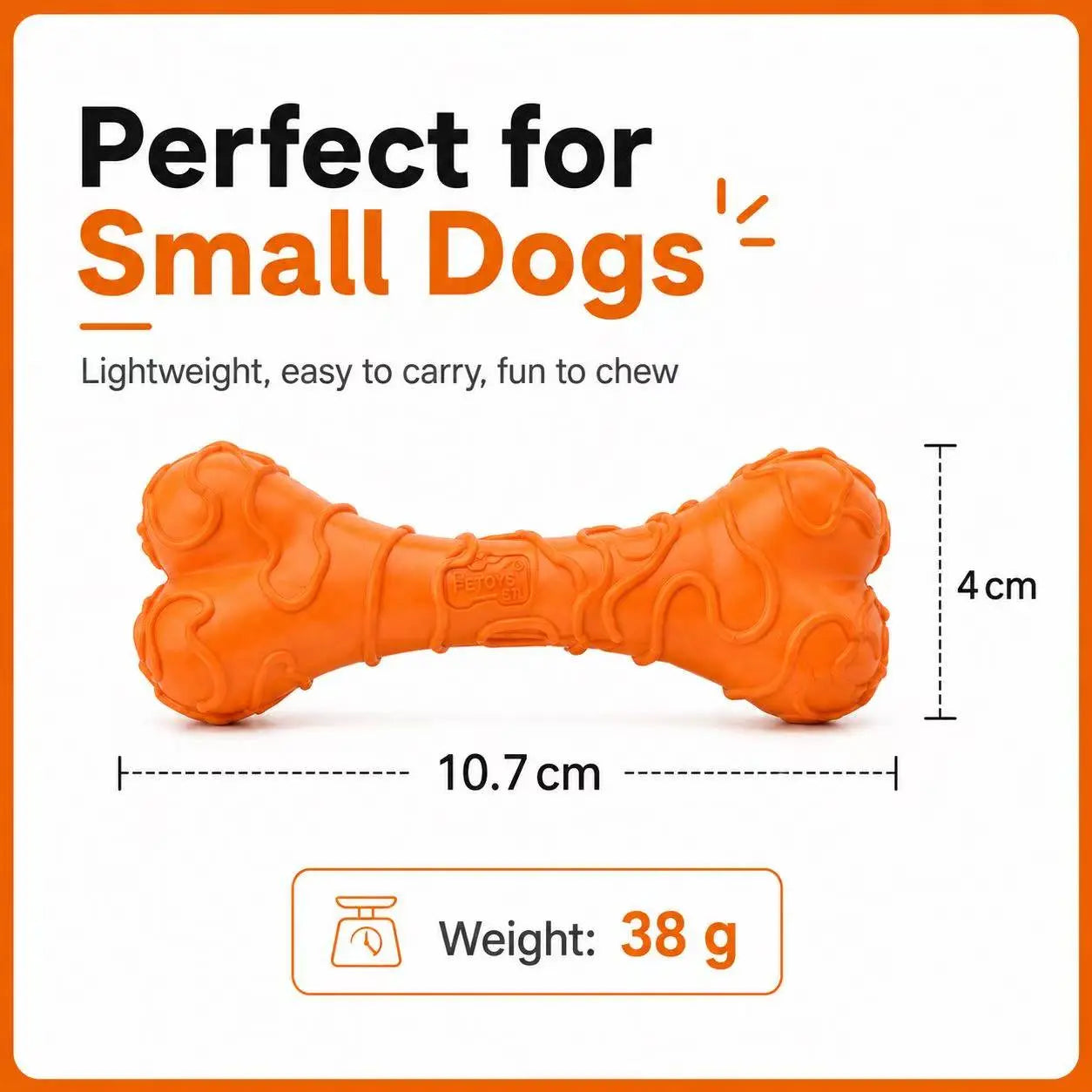 Durable Textured Rubber Chew Bone Toy for Small Dogs - Interactive Dental Toy for Teeth Cleaning and Play - Orange