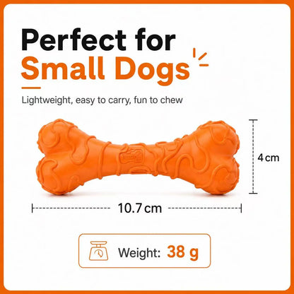 Durable Textured Rubber Chew Bone Toy for Small Dogs - Interactive Dental Toy for Teeth Cleaning and Play - Orange