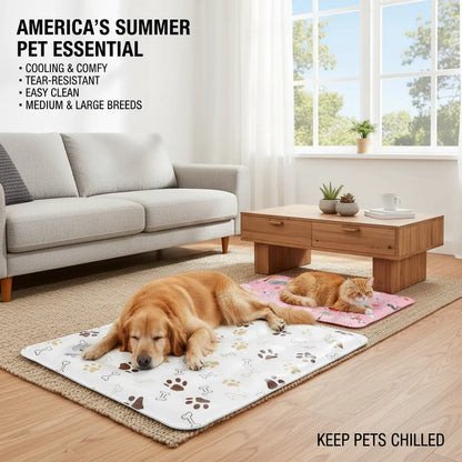 Cotton Cooling Dog Mat - Contemporary Geometric Design with Heart-Snap, Washable Non-Slip Pet Pad for Crate and Floor Use, Ideal for Small to Large Dogs