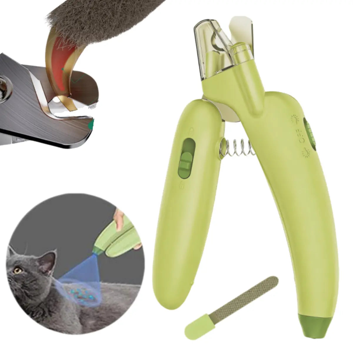 Professional LED and UV Nail Trimmer for Pets with Sharp Blades, Integrated Nail File, Nail Collector, and Ergonomic Non-Slip Handle for Safe Grooming of All Sizes