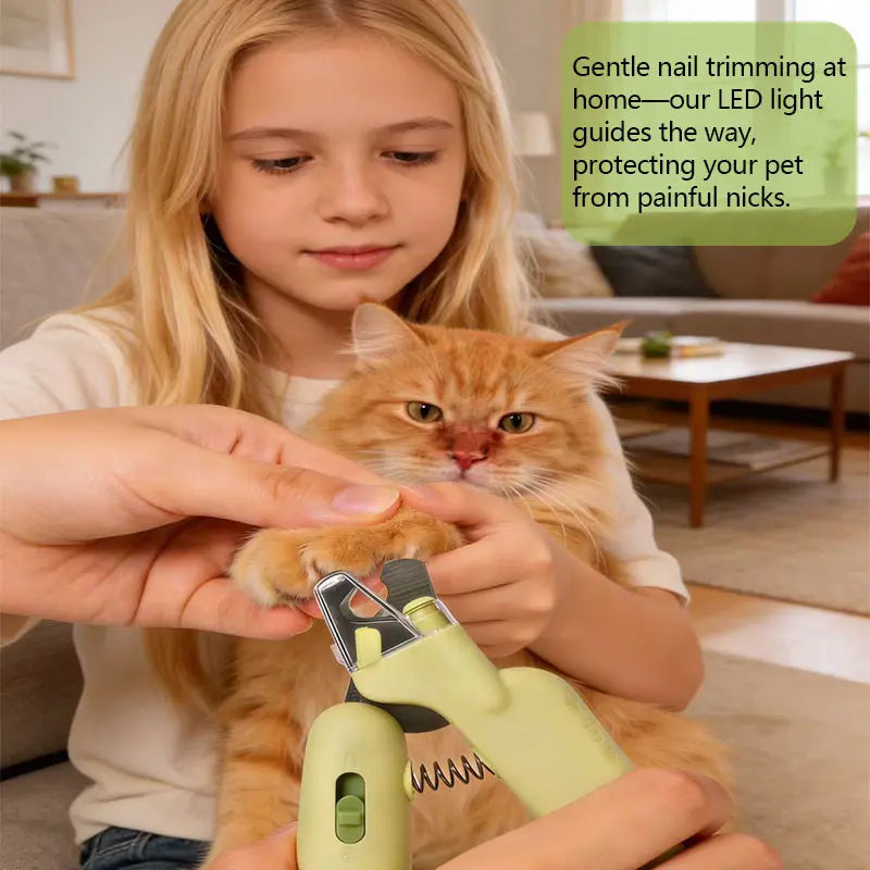 Professional LED and UV Nail Trimmer for Pets with Sharp Blades, Integrated Nail File, Nail Collector, and Ergonomic Non-Slip Handle for Safe Grooming of All Sizes