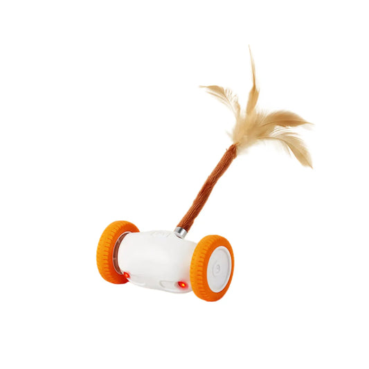 Intelligent Auto-Steering Cat Toy with LED Lighting, Fluttering Feather, 180° Flip Technology, and Touch Activation - Long Battery Life and Safe for All Breeds and Ages