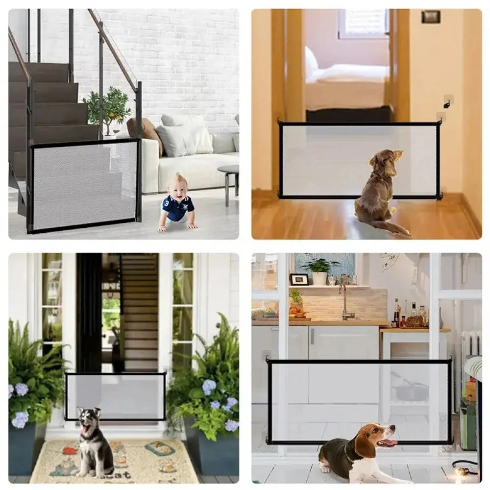 Pet Dog Gate Network Fence - Folding Breathable Mesh Enclosure for Stairs, Child Safety Barrier, Portable Pet Playpen, Punch-Free Isolation Net, and Stair Gate