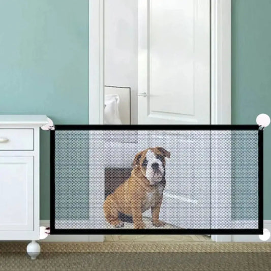 Pet Dog Gate Network Fence - Folding Breathable Mesh Enclosure for Stairs, Child Safety Barrier, Portable Pet Playpen, Punch-Free Isolation Net, and Stair Gate