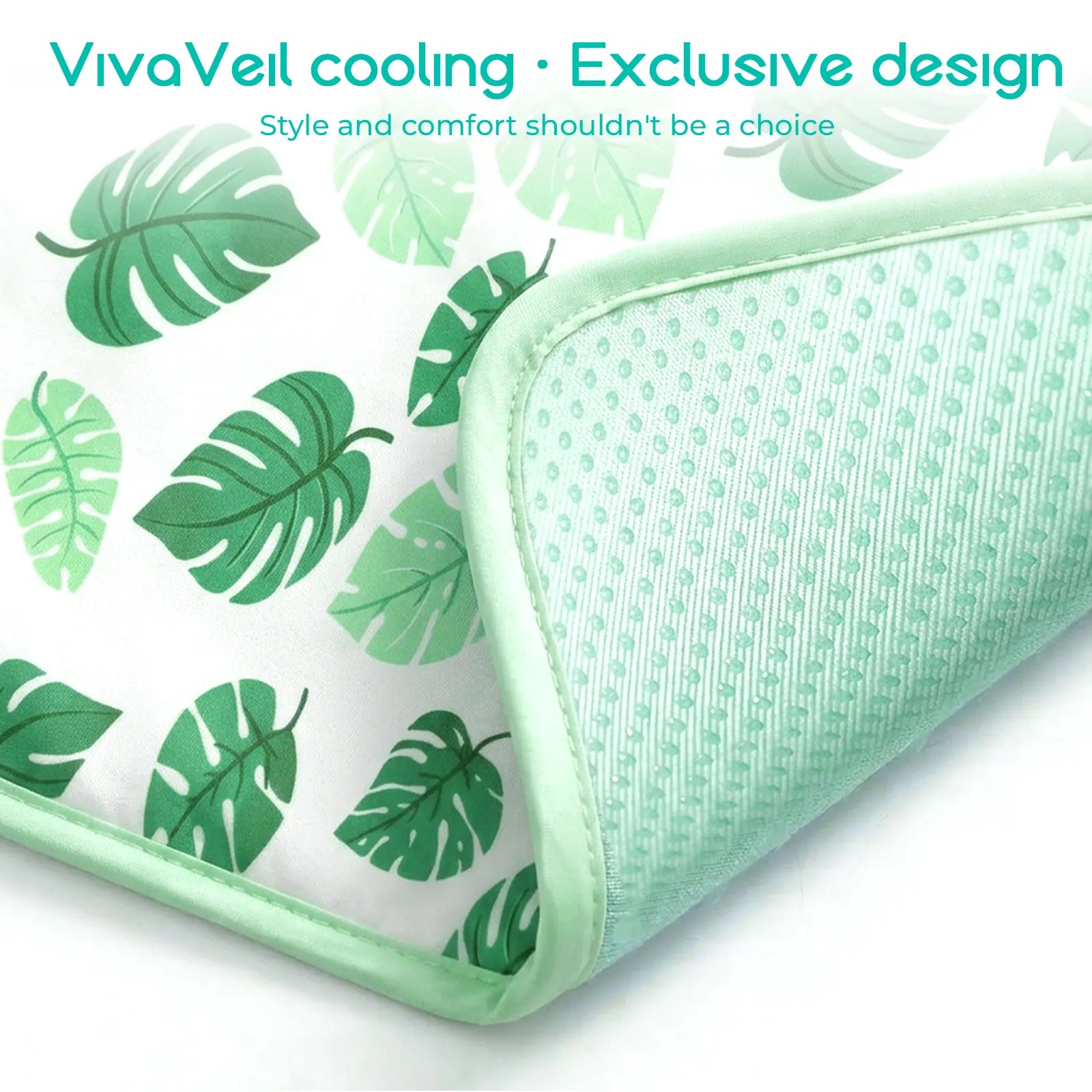 Dog and Cat Cooling Mat - Soft, Breathable Self-Cooling Pad for Pet Beds, 23" x 18" Non-Slip Washable Mat for Indoor and Outdoor Use, Leaf Design