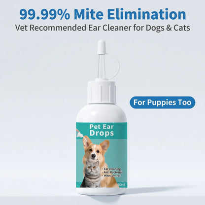 Pet Ear Cleaner Drops for Dogs and Cats - Effective Treatment for Ear Infections and Mites, Optimal Ear Care Solution for Grooming