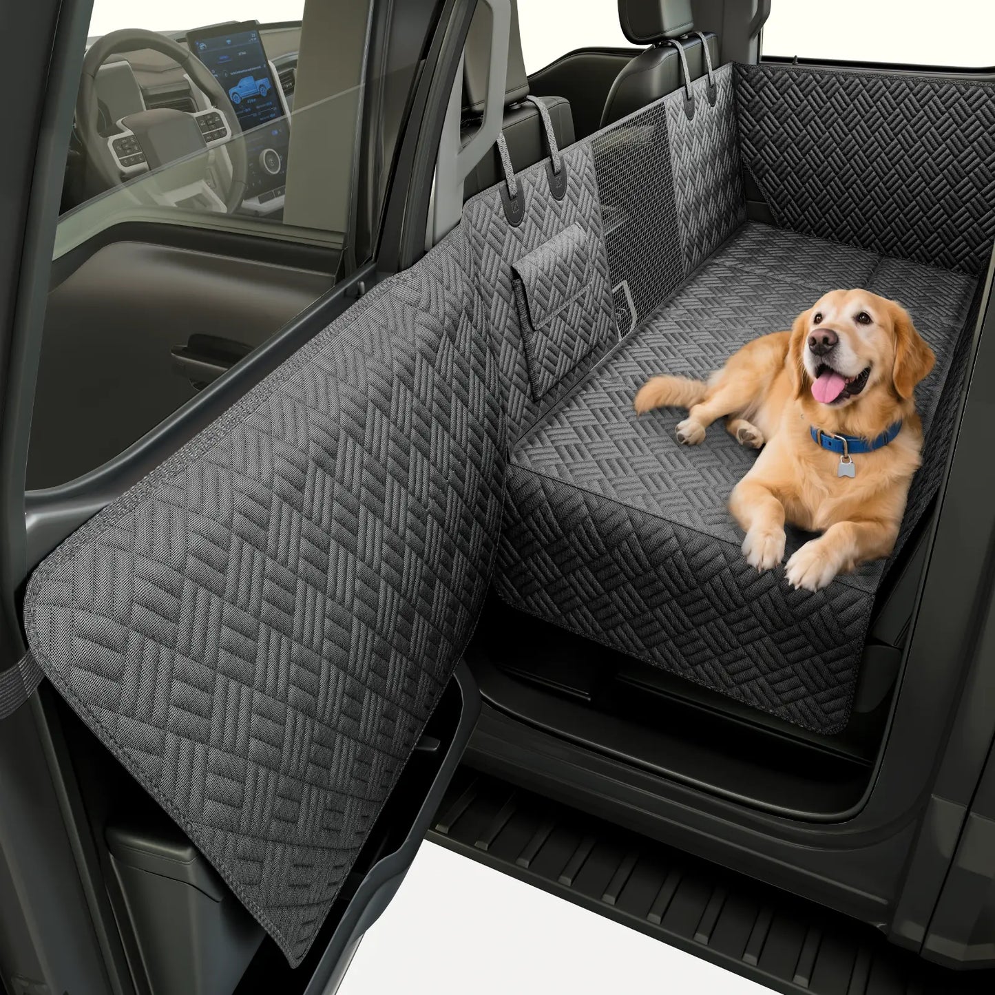 Premium Dog Car Seat Cover with Reinforced Base, Supports up to 400 lbs | Innovative Waterproof Dog Hammock Back Seat Extender for Cars, SUVs, and Full-Size Trucks (Available in Small and Large Sizes)