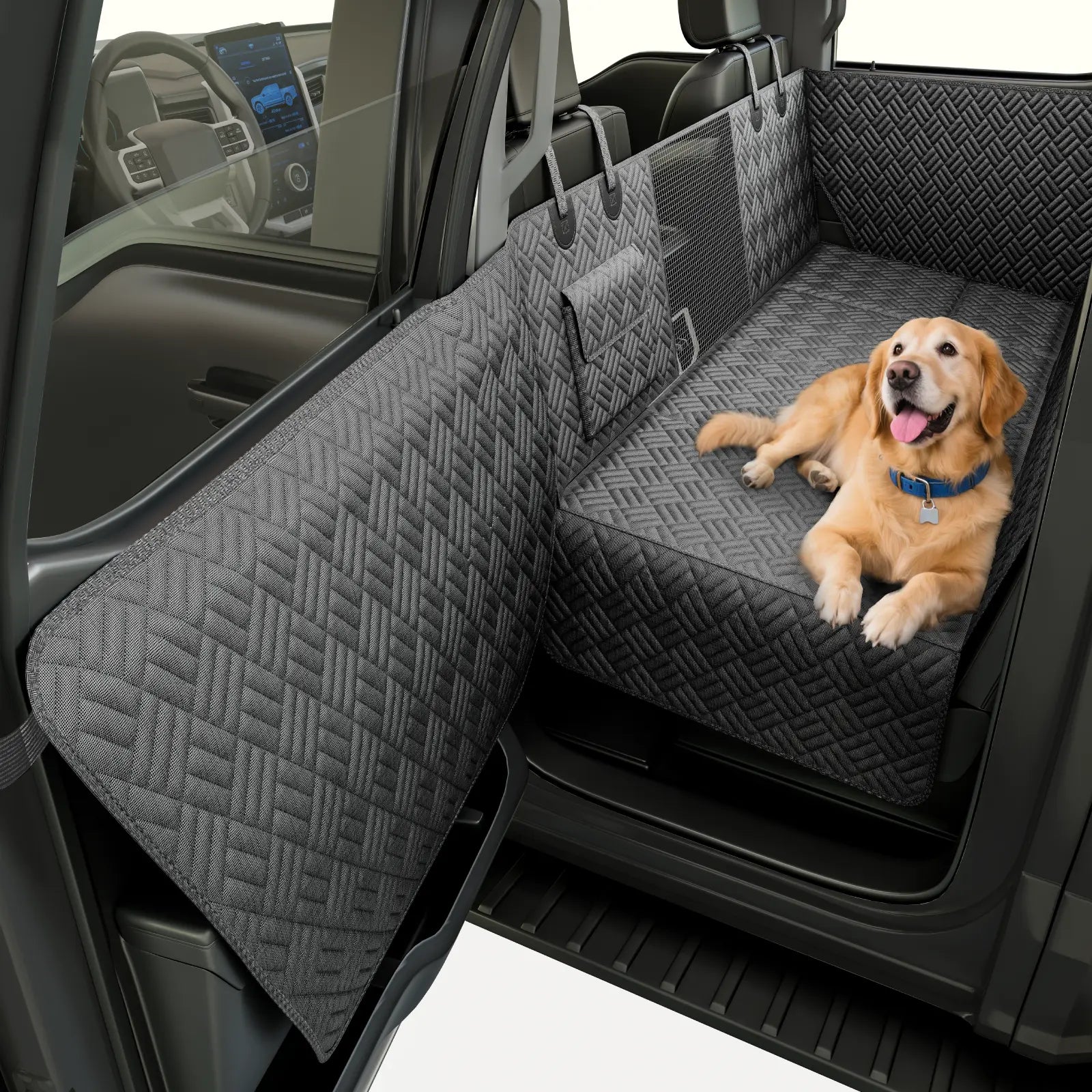 Premium Dog Car Seat Cover with Reinforced Base, Supports up to 400 lbs | Innovative Waterproof Dog Hammock Back Seat Extender for Cars, SUVs, and Full-Size Trucks (Available in Small and Large Sizes)