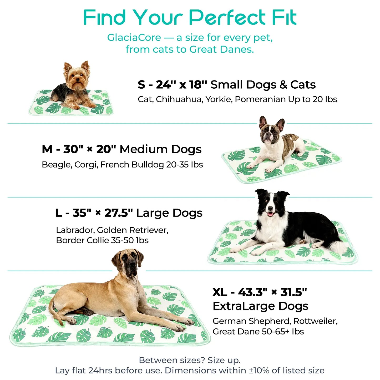 Dog and Cat Cooling Mat - Soft, Breathable Self-Cooling Pad for Pet Beds, 23" x 18" Non-Slip Washable Mat for Indoor and Outdoor Use, Leaf Design
