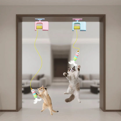 Interactive Retractable Bungee Cat Toy - Automatic USB Rechargeable Hanging Door Teaser for Indoor Play, Exercise, and Pet Training