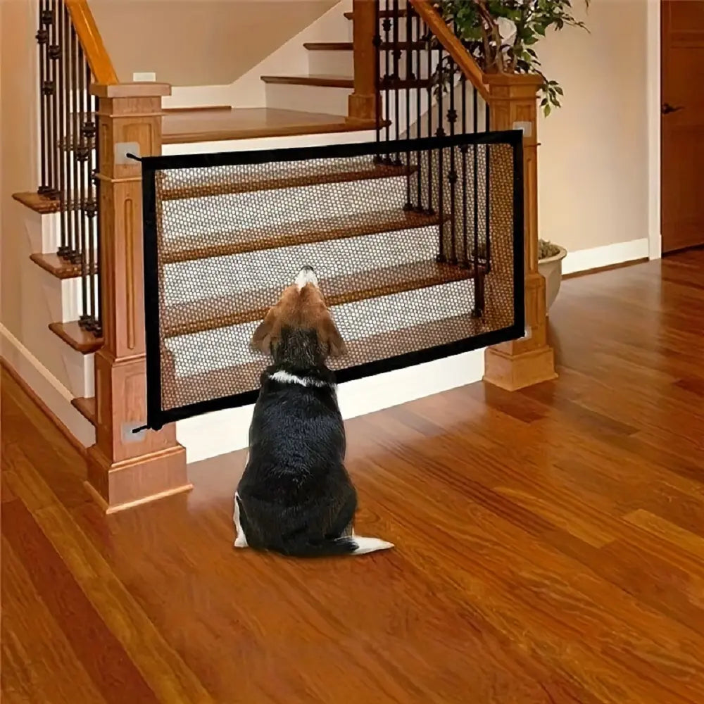 Pet Dog Gate Network Fence - Folding Breathable Mesh Enclosure for Stairs, Child Safety Barrier, Portable Pet Playpen, Punch-Free Isolation Net, and Stair Gate