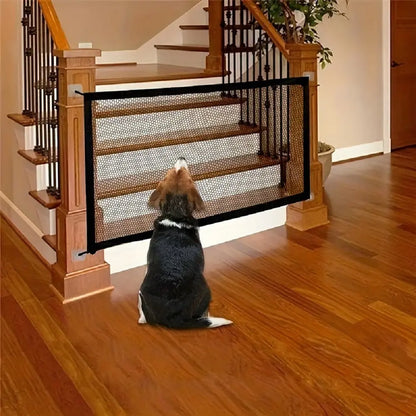 Pet Dog Gate Network Fence - Folding Breathable Mesh Enclosure for Stairs, Child Safety Barrier, Portable Pet Playpen, Punch-Free Isolation Net, and Stair Gate