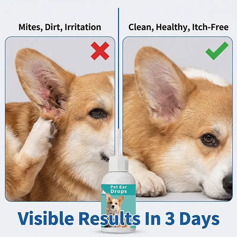 Pet Ear Cleaner Drops for Dogs and Cats - Effective Treatment for Ear Infections and Mites, Optimal Ear Care Solution for Grooming
