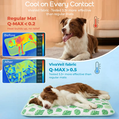 Dog and Cat Cooling Mat - Soft, Breathable Self-Cooling Pad for Pet Beds, 23" x 18" Non-Slip Washable Mat for Indoor and Outdoor Use, Leaf Design