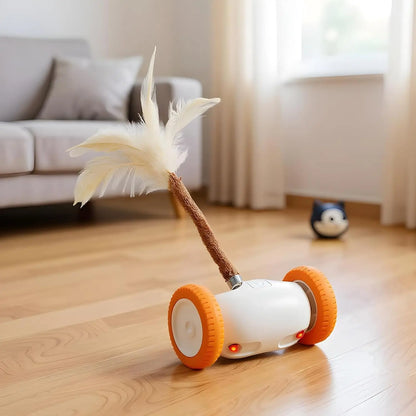 Intelligent Auto-Steering Cat Toy with LED Lighting, Fluttering Feather, 180° Flip Technology, and Touch Activation - Long Battery Life and Safe for All Breeds and Ages
