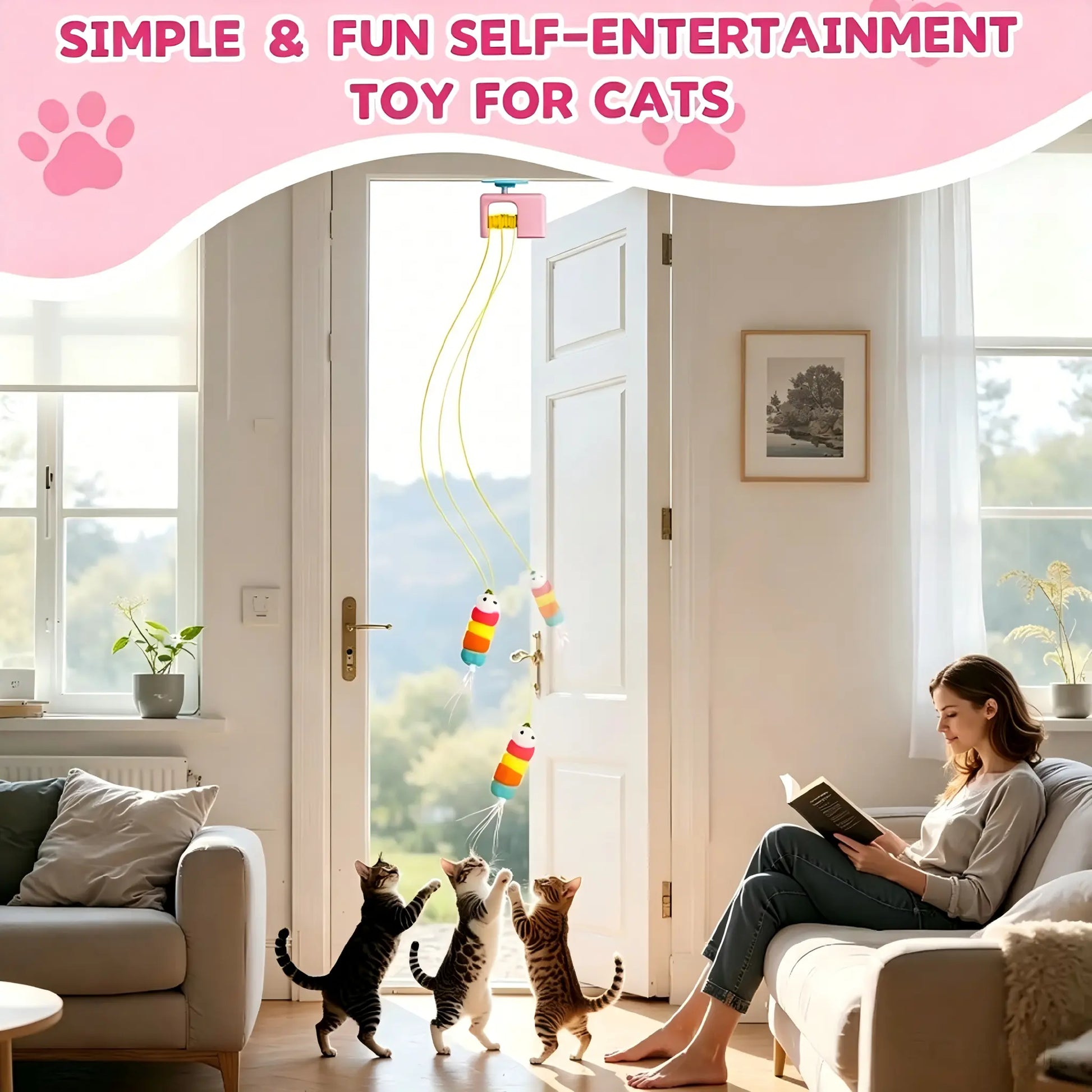Interactive Retractable Bungee Cat Toy - Automatic USB Rechargeable Hanging Door Teaser for Indoor Play, Exercise, and Pet Training