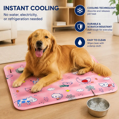 Cotton Cooling Dog Mat - Contemporary Geometric Design with Heart-Snap, Washable Non-Slip Pet Pad for Crate and Floor Use, Ideal for Small to Large Dogs