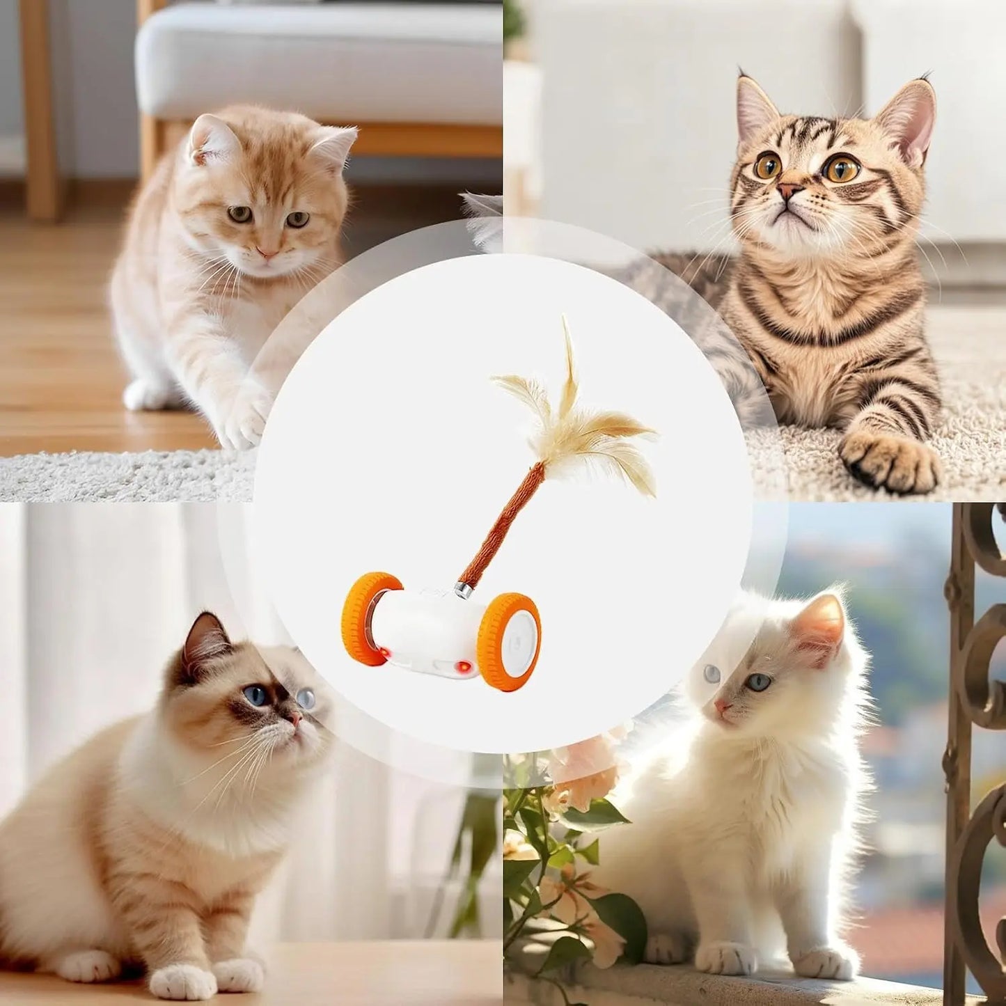 Intelligent Auto-Steering Cat Toy with LED Lighting, Fluttering Feather, 180° Flip Technology, and Touch Activation - Long Battery Life and Safe for All Breeds and Ages