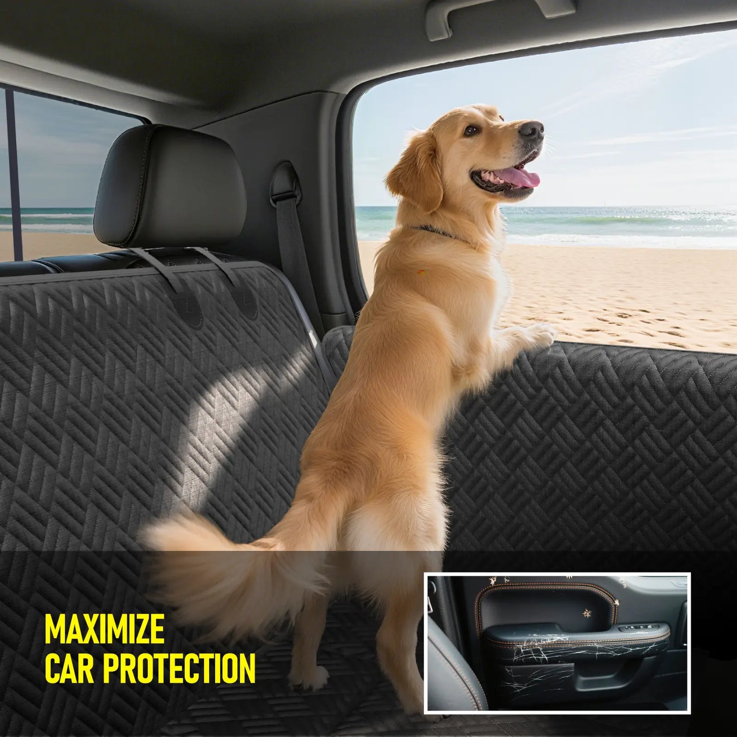 Premium Dog Car Seat Cover with Reinforced Base, Supports up to 400 lbs | Innovative Waterproof Dog Hammock Back Seat Extender for Cars, SUVs, and Full-Size Trucks (Available in Small and Large Sizes)