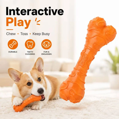 Durable Textured Rubber Chew Bone Toy for Small Dogs - Interactive Dental Toy for Teeth Cleaning and Play - Orange