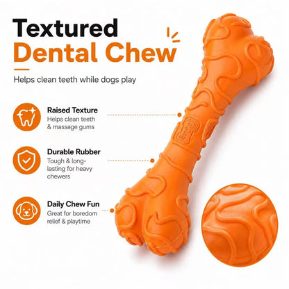 Durable Textured Rubber Chew Bone Toy for Small Dogs - Interactive Dental Toy for Teeth Cleaning and Play - Orange
